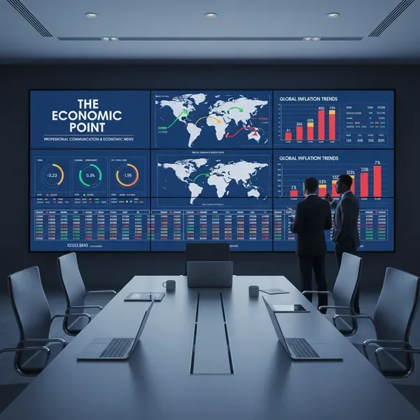 תצוגת קיר גדולה מציגה אינדיקטורים כלכליים גלובליים